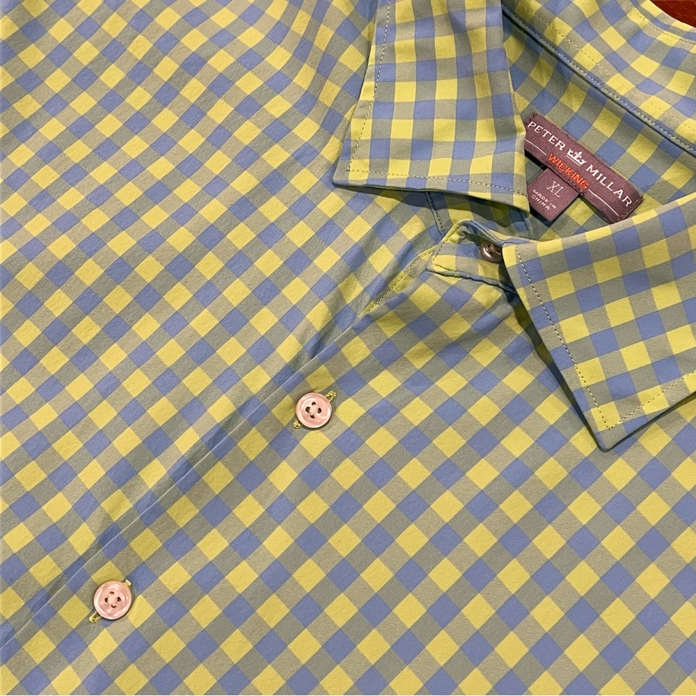Peter‎ Millar Men’s Moisture Wicking Performance Button Down Green Gingham XL